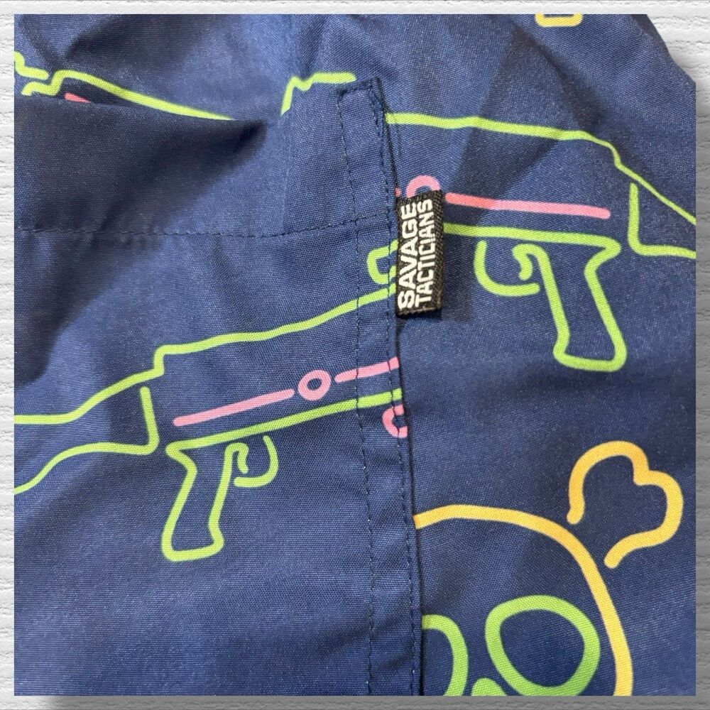 Savage Tacticians Swim Trunks XL Blue Neon Skull Rifle Tactical Board Shorts - Picture 7 of 8